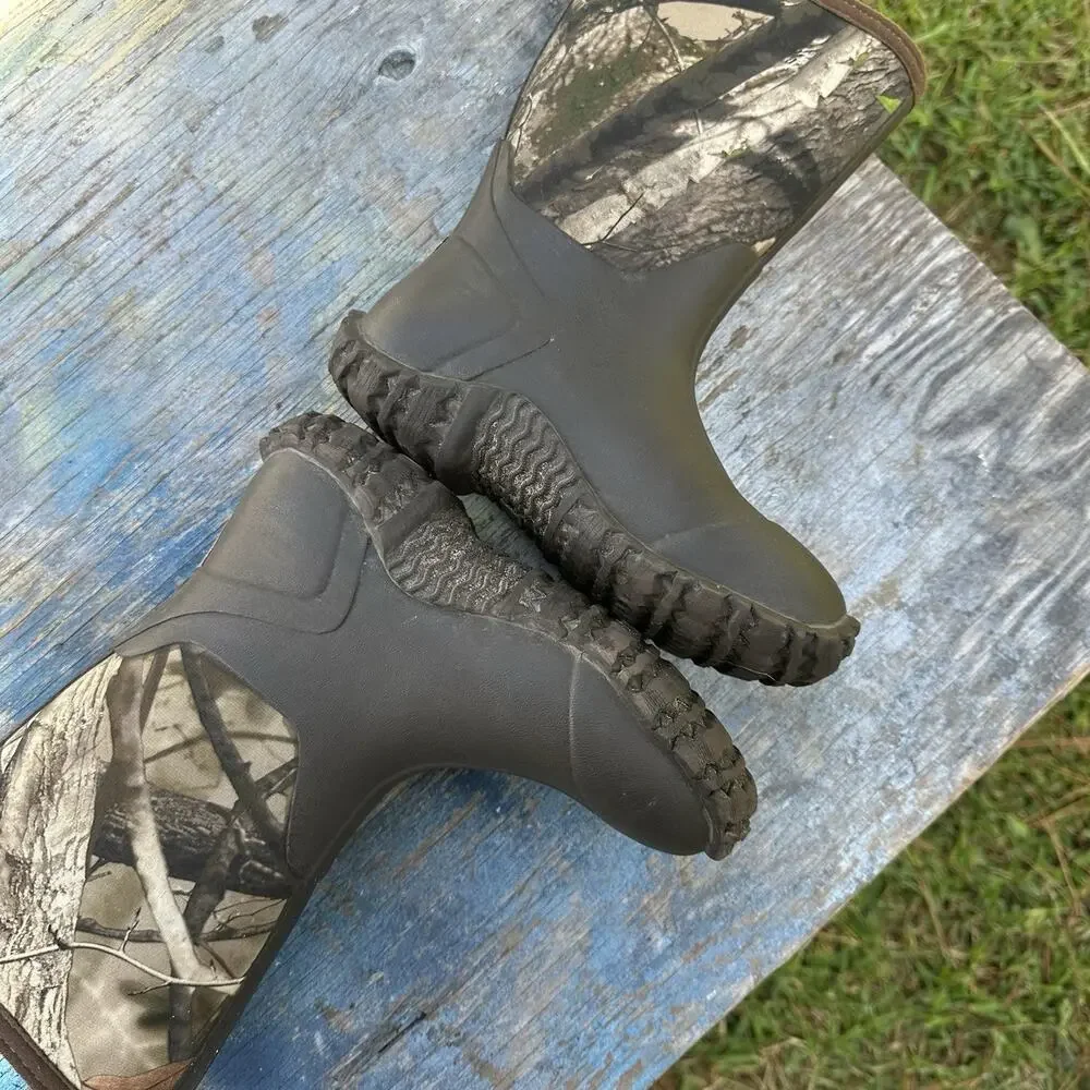 HISEA Kids 2 Camo Waterproof Rain Boot Non-Slip Mid-Calf Hunting Fishing Work
